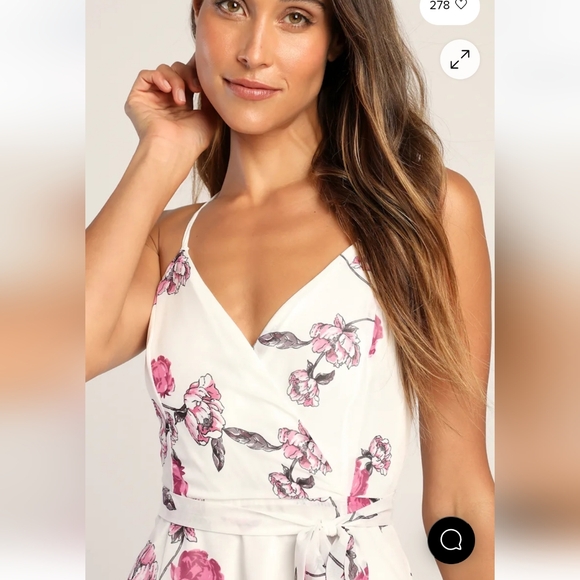 Let Our Love Bloom White Floral Print Surplice Mini Dress Lulus Size Medium Nwt - Picture 5 of 10